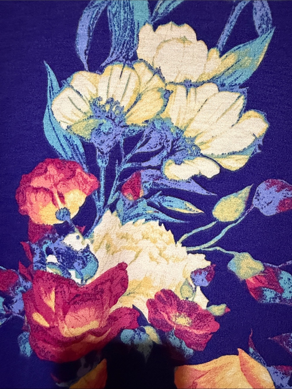 LuLaRoe Melissa deep purple Floral Tunic with Pink, Yellow and Cream Roses - Picture 3 of 7